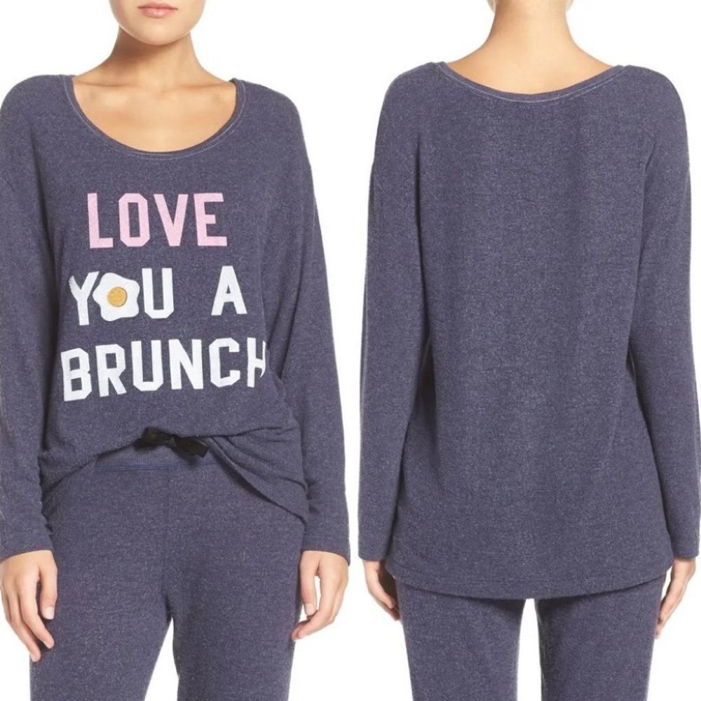 Junk Food Love Brunch Graphic Cosy Sweatshirt Top Fleece Blue Hacci Size Small S
